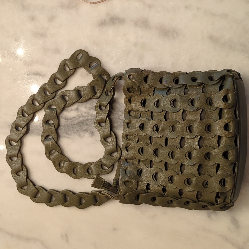 Anthropologie Looped Leather Crossbody Bag In Olive Green